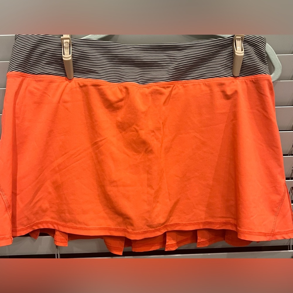 Lululemon Pacesetter Tennis Skirt Flare Orange Tonka Stripe 10
lululemon